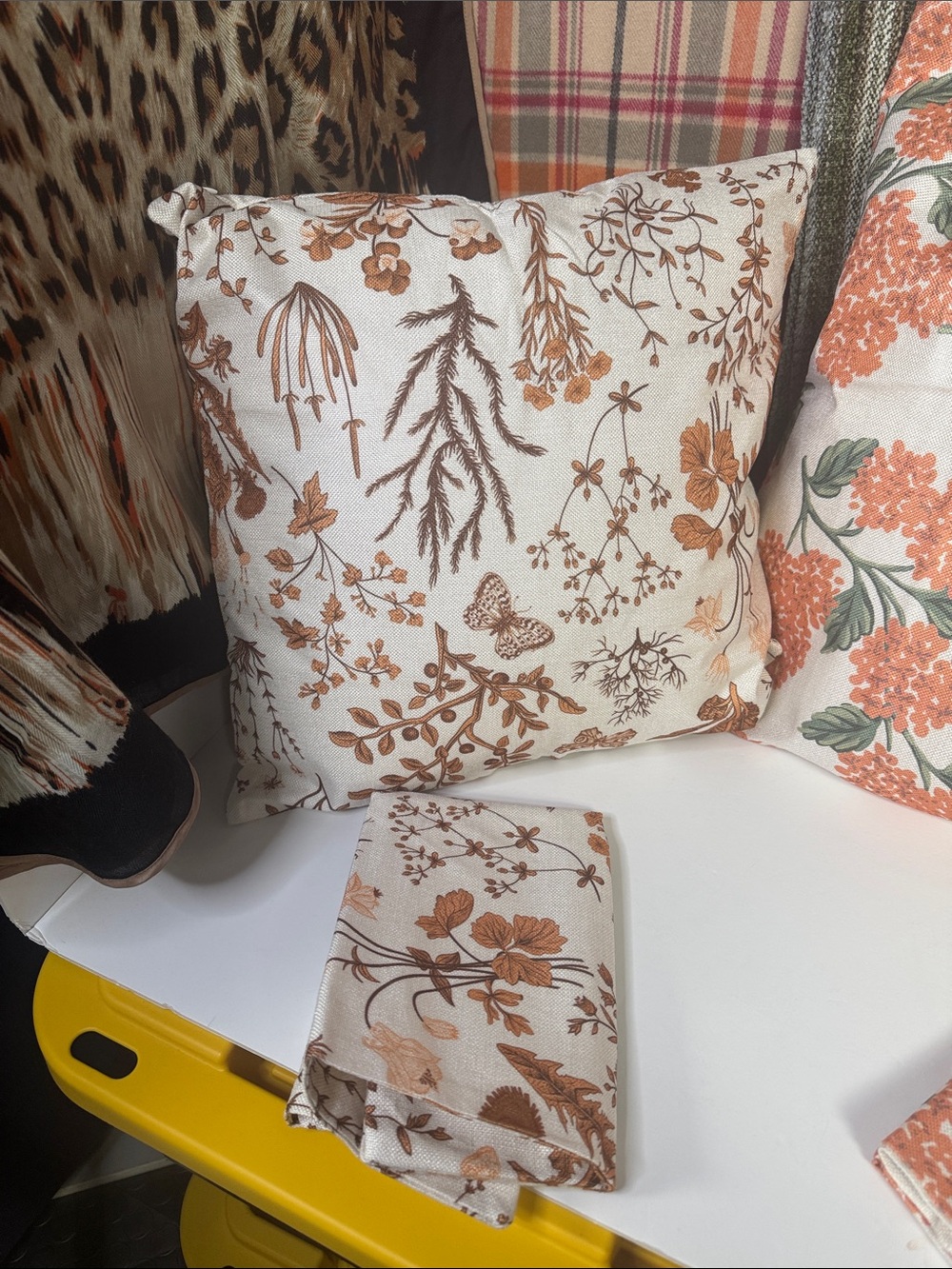 Set of 2 Floral Botanical Throw Pillow Covers in Cream and Burnt Orange